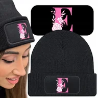 Czapki damskie - Ciepła Czapka Zimowa Czarna LITERKI INICJAŁY Wzory - miniaturka - grafika 1