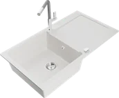 Zlewozmywaki z baterią - Mexen Leo zlewozmywak granitowy 1-komorowy z ociekaczem i baterią kuchenną Flora, biały - 6501-20-670401-06 - miniaturka - grafika 1