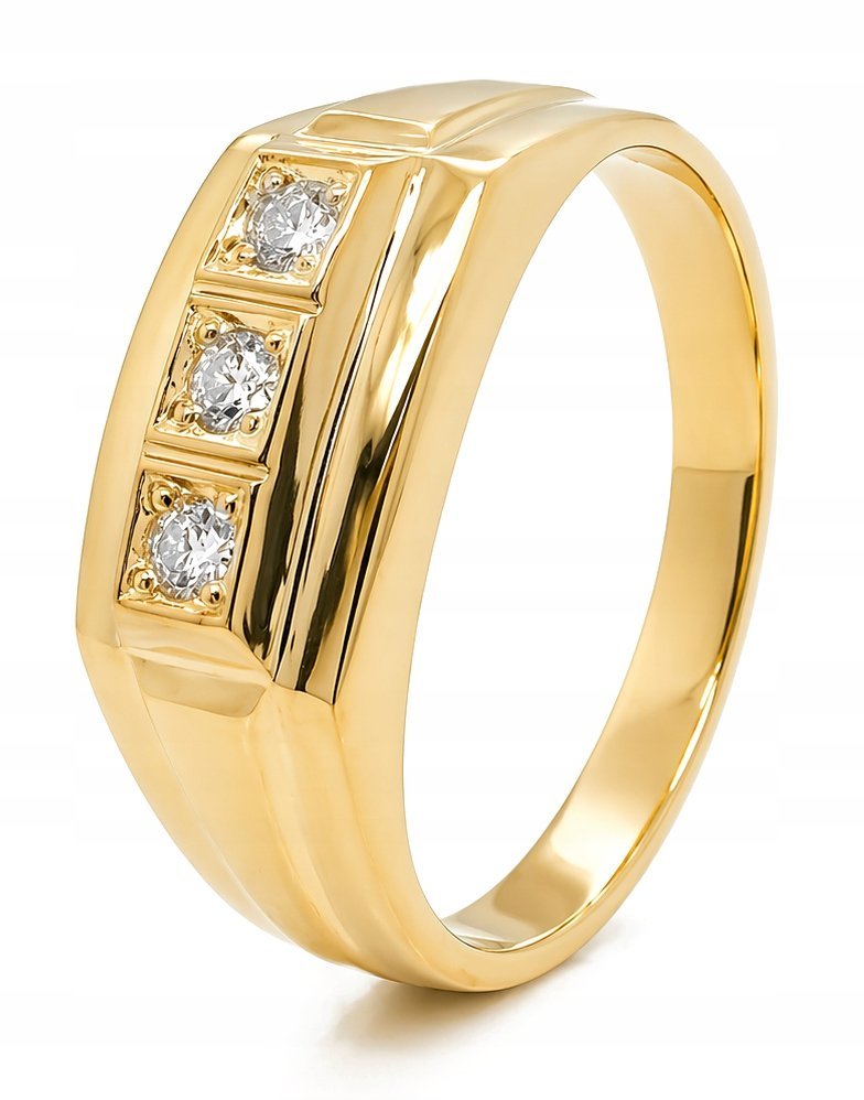BOGATY ZŁOTY PIERŚCIONEK SYGNET Z MOISSANITAMI 0.09 CT TIMELESS 14KT 585