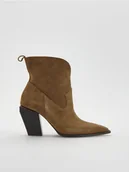 Botki damskie - Reserved - Skórzane botki na obcasie - brązowy - miniaturka - grafika 1