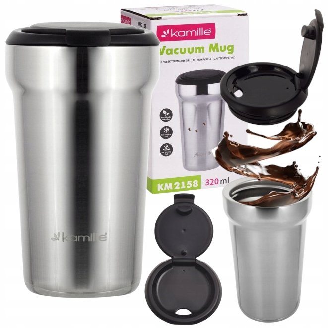 Kubek Termiczny Srebrny Stalowy Termos Na Napoje Kawa Herbata Kamille