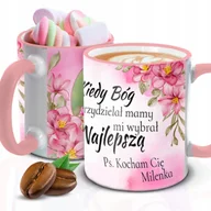 Kubki - Kubek z Piankami BÓG WYBRAŁ MAMĘ IMIĘ Biało Różowy Kreator - miniaturka - grafika 1