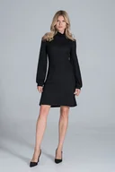 Sukienki - Dzianinowa SUKIENKA z golfem | długie rękawy | Czarna XL - miniaturka - grafika 1