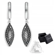 Kolczyki - Kolczyki srebrne wiszące Ażurowe Piórko Liść srebro pr.925 prezent dla niej - miniaturka - grafika 1
