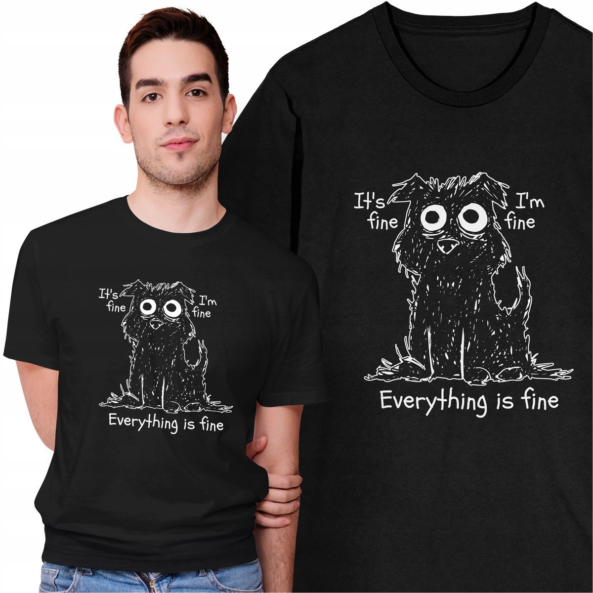 Koszulka Męska Śmieszny T-shirt z Psem It's Fine Pies Piesek Zwierzęta