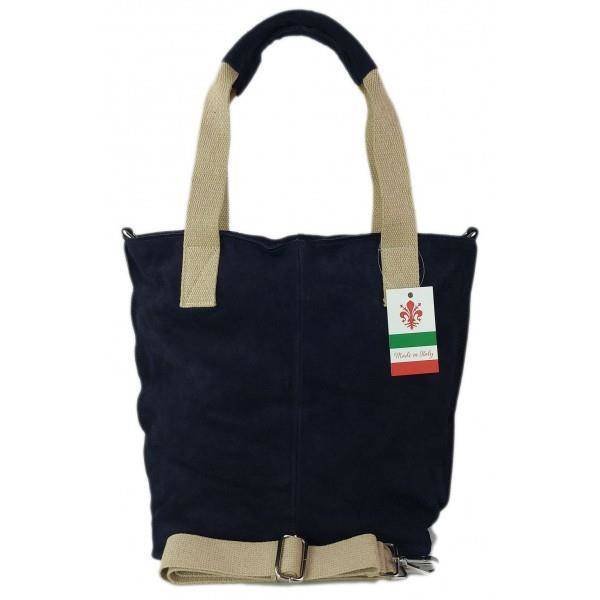 Miękki Zamszowy Worek -Włoski Shopper Vera Pelle , Granatowy W234Bs