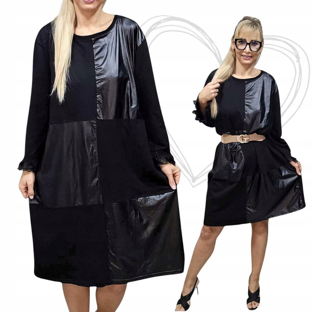 SUKIENKA skóra elegancka luźna bawełna wygodna koronka 50 52 5xl 6xl 842