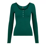 Koszulki i topy damskie - PIECES Kitte Long Sleeve Ribbed Top, Trekking Green, M - miniaturka - grafika 1