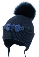 Czapki dla dzieci - Czapka dla dziewczynki na zimę KAIMANA z pomponem granatowy - miniaturka - grafika 1