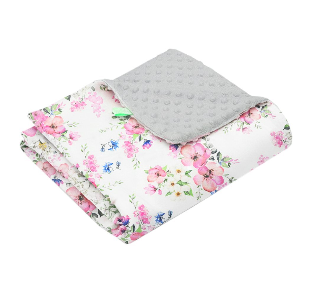 Koc kocyk pled pledzik MINKY 75x100 (popielaty +jabłonka biała)