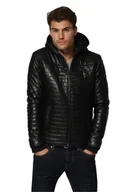 Kurtki męskie - Kurtka męska Chyston Carpate skórzana czarna pikowana z kapturem-L - miniaturka - grafika 1