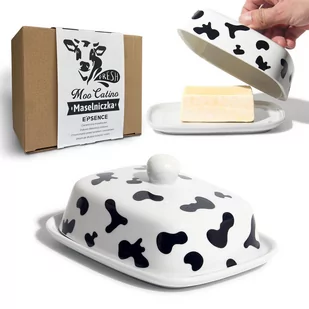 Łaciata Biała MASELNICZKA CERAMICZNA z Pokrywką - Pozostałe akcesoria kuchenne - miniaturka - grafika 1