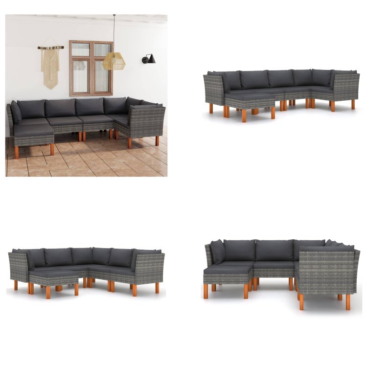 vidaXL 6-częściowy zestaw wypoczynkowy do ogrodu z poduszkami z szarego rattanu - Zestaw sof ogrodowych - Zestawy sof ogrodowych - Zestawy mebli ogrodowych - Zestawy mebli ogrodowych