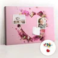 Tablice i flipcharty - Szkolna Tablica korkowa 60x40 cm, Kolorowe Pinezki, wzór Serce z kwiatów - miniaturka - grafika 1