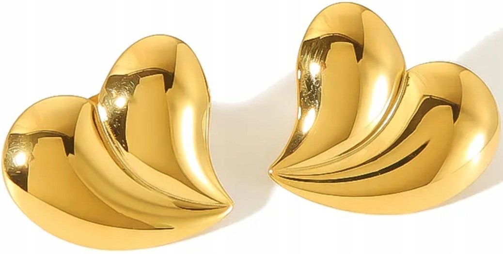 Złote Kolczyki Nowoczesne Eleganckie Serca Stal Chirurgiczna Pozłacane