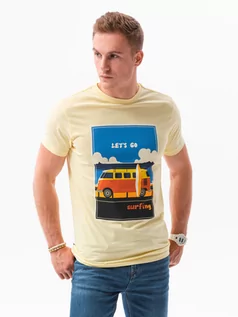 Koszulki męskie - T-shirt męski z nadrukiem - żółty V-8B S1434 - grafika 1