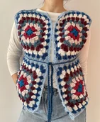 Swetry damskie - Dziergana niebieska kamizelka S/M - miniaturka - grafika 1