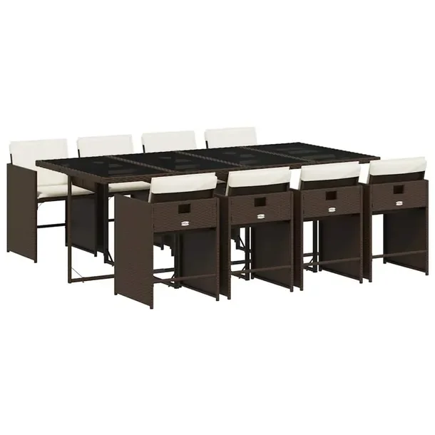 Zestaw mebli ogrodowych rattan PE 8 krzeseł 76x46x2 cm brązowy/Kremowy