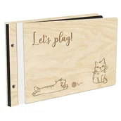 Albumy fotograficzne - Album Na Zdjęcia Dla Dziecka Z Kotami Let'S Play! W Drewnianej Oprawie Z Czarnymi Kartami Z Grawerem - miniaturka - grafika 1