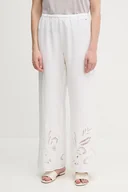 Spodnie sportowe damskie - Tommy Hilfiger spodnie lniane damskie kolor beżowy proste high waist WW0WW44782 - miniaturka - grafika 1