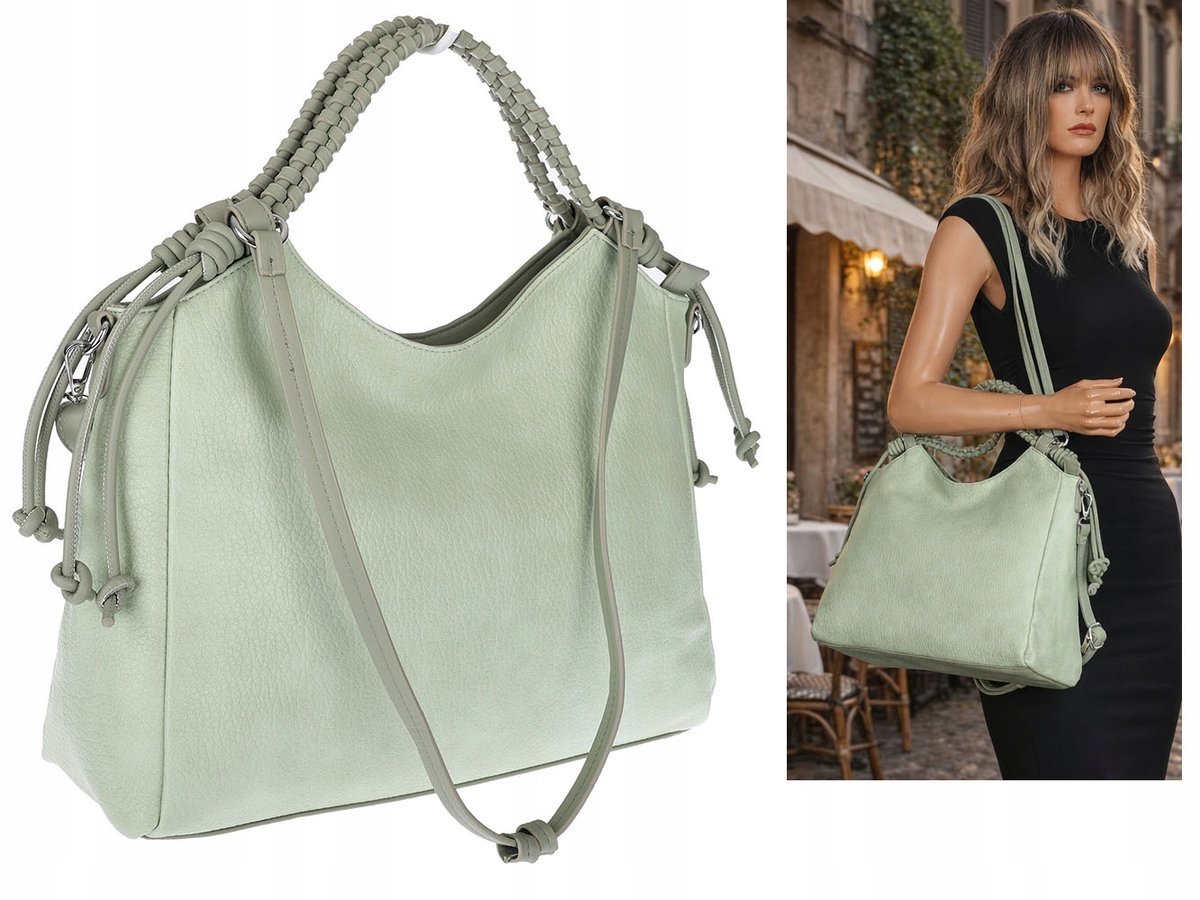 Torebka Damska Shopper na Ramię pojemna listonoszka Maria C. MC599 zielona