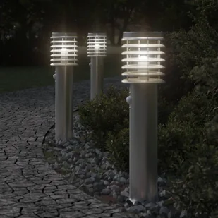 The Living Store Lampa ogrodowa na słupku - z czujnikiem - srebrna - 60 cm - stal - Lampa Ogrodowa - Lampy ogrodowe - miniaturka - grafika 1