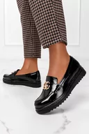 Mokasyny damskie - Czarne mokasyny lakierowane ze złotą ozdobą POLSKA SKÓRA Casu 920-GC-39 - miniaturka - grafika 1