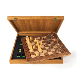 Walnut Chess Set, szachy w stylu nowoczesnym, brązowe i kości słoniowej Manopoulos - Gry planszowe - miniaturka - grafika 1