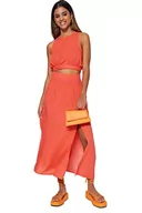 Spódnice - Trendyol Damska spódnica midi rozkloszowana o regularnym kroju tkana spódnica, pomarańczowa, 38, pomarańczowy, 64 - miniaturka - grafika 1