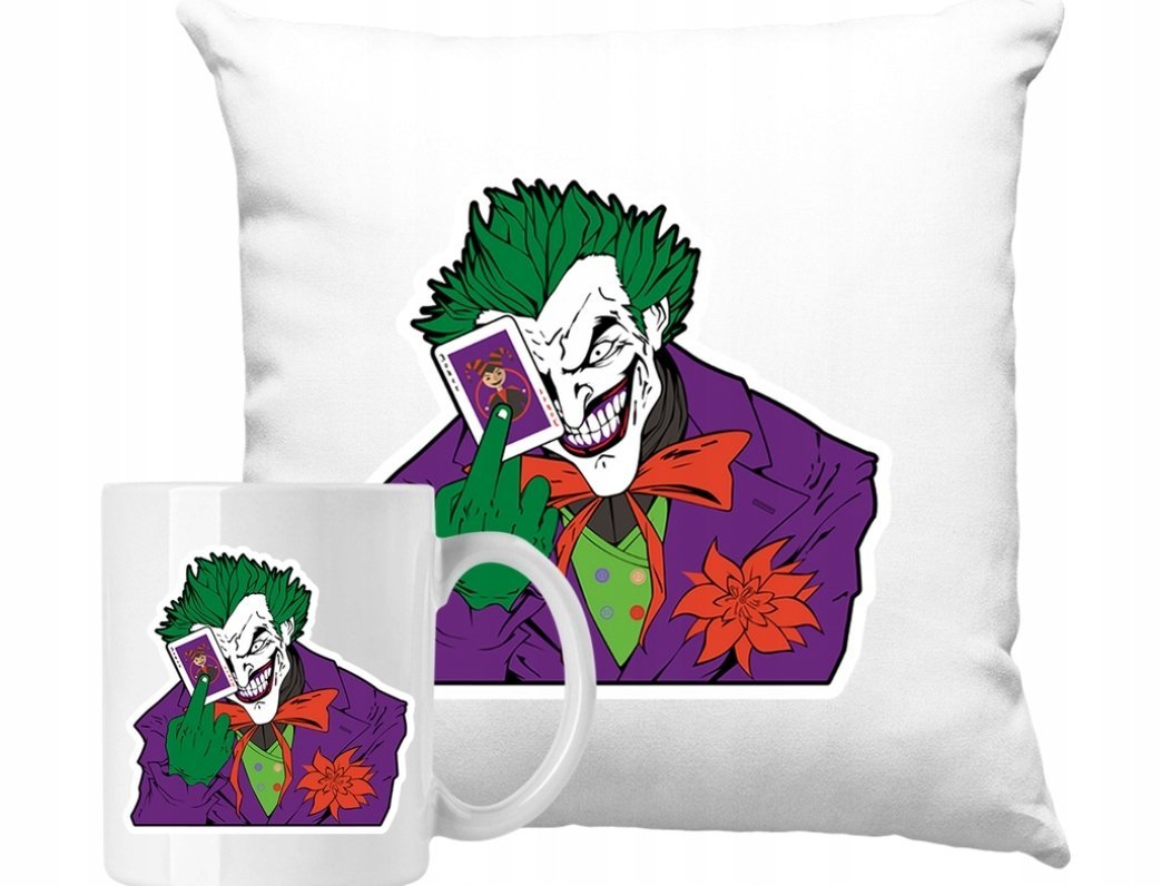 ZESTAW PODUSZKA + KUBEK Klaun Joker Super Bohater Pomysł Na Prezent +IMIĘ