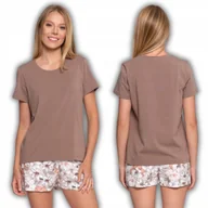 Piżamy damskie - PIŻAMA DAMSKA Z KRÓTKIM RĘKAWEM I SZORTAMI BAWEŁNA KWIATOWY WZÓR MORAJ L ECRU - miniaturka - grafika 1