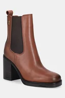 Botki damskie - Tommy Hilfiger botki skórzane SQUARE TOE CHELSEA HIGH BLOCK HL damskie kolor brązowy na słupku FW0FW08844 - miniaturka - grafika 1