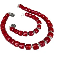 Zestawy biżuterii dla kobiet - Srebrny komplet z koralem - miniaturka - grafika 1