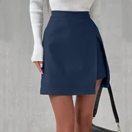 Spódnice - Elegancka spódnica z zakładką - Granatowy - miniaturka - grafika 1