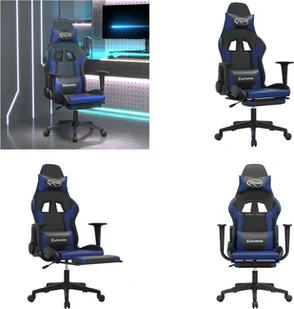 vidaXL Fotel gamingowy z masażem i podnóżkiem czarno-niebieska imitacja skóry - Fotel gamingowy - Fotele gamingowe - Fotel biurowy - Krzesło - Fotele gamingowe - miniaturka - grafika 1