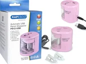 Temperówki - Temperówka elektryczna USB Rapesco na 2 grubości pudrowy róż - miniaturka - grafika 1