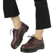 Półbuty damskie - Bordowe półbuty na grubej podeszwie Ronde czerwone - Inna marka - miniaturka - grafika 1