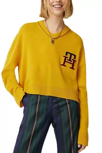 Sweter damski Tommy Hilfiger Pop V Neck wełniany żółty-XXL - Swetry damskie - miniaturka - grafika 1