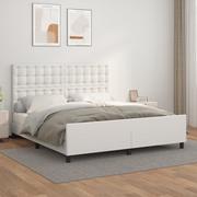 Łóżka - Lumarko Rama łóżka z zagłówkiem, biała, 160x200cm, obite sztuczną skórą - miniaturka - grafika 1