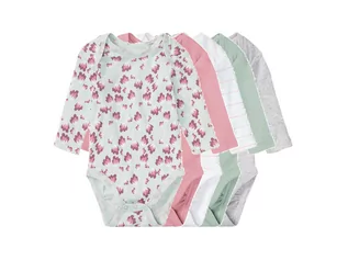 Body - lupilu Body niemowlęce z bawełny, 5 sztuk (50/56, biały/miętowy/różowy) - grafika 1