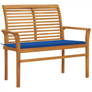 vidaXL Ławka ogrodowa z niebieską poduszką, 112 cm, drewno tekowe - Ławki ogrodowe - miniaturka - grafika 1