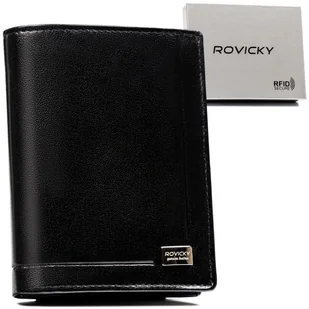ROVICKY Męski portfel bez zapięcia pionowy duży ze skóry naturalnej czarny elegancki na prezent rozbudowany na karty antykradzieżowy ochrona RFID - Portfele - miniaturka - grafika 1