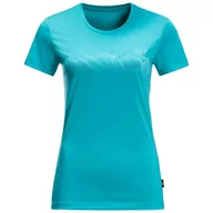 Koszulki i topy damskie - Jack Wolfskin Damska koszulka CROSSTRAIL GRAPHIC T W, Ciemny aqua niebieski, S - miniaturka - grafika 1