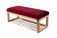 Ławki do przedpokoju - Ławka na buty LPG-4 125cm EMRAWOOD drewno lite kolor naturalny siedzisko gładkie kolor bordowy - miniaturka - grafika 1