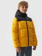 Kurtki i kamizelki sportowe męskie - 4F Kurtka puchowa z wypełnieniem syntetycznym chłopięca - żółta 164 (13-14 lat) - miniaturka - grafika 1