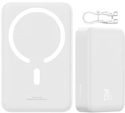 Baseus Powerbank z ładowaniem indukcyjnym Qi, Magnetic Mini, do MagSafe, 20 000mAh, 20W, biały - Powerbanki - miniaturka - grafika 1