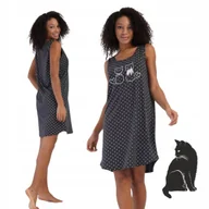 Bielizna nocna - KOSZULA NOCNA VIENETTA 48 50 4XL piżama letnia na ramiączkach groszki kot - miniaturka - grafika 1