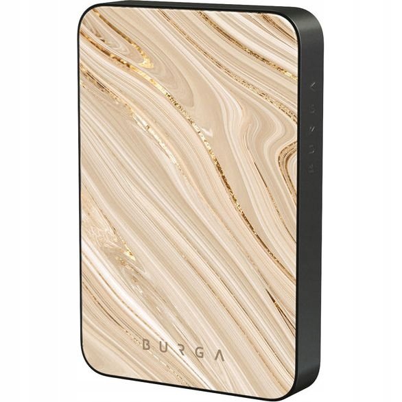 Burga Powerbank indukcyjny Magnetic Gunmetal Full Glam, magnetyczny do MagSafe, Qi, USB-C, PD, 20W, 5000mAh + kabel USB-C, beżowy wzorzysty