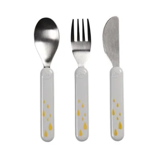 Done By Deer sztućce 3 szt grey/gold - Sztućce dla dzieci - miniaturka - grafika 1