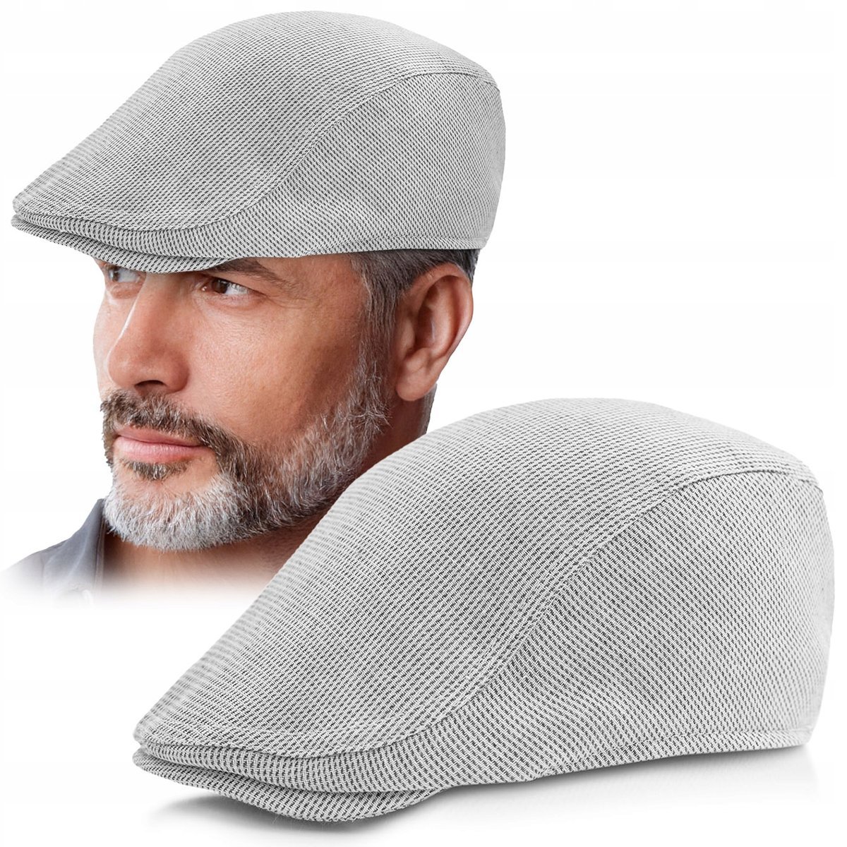 KASZKIET Męski Bawełniany na Lato Czapka w Jodełkę JASNOSZARY Pako Jeans